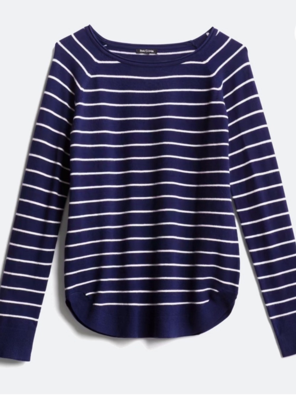 Pink Clover Navy and White Striped Scooped Sweater with Curved Hem
